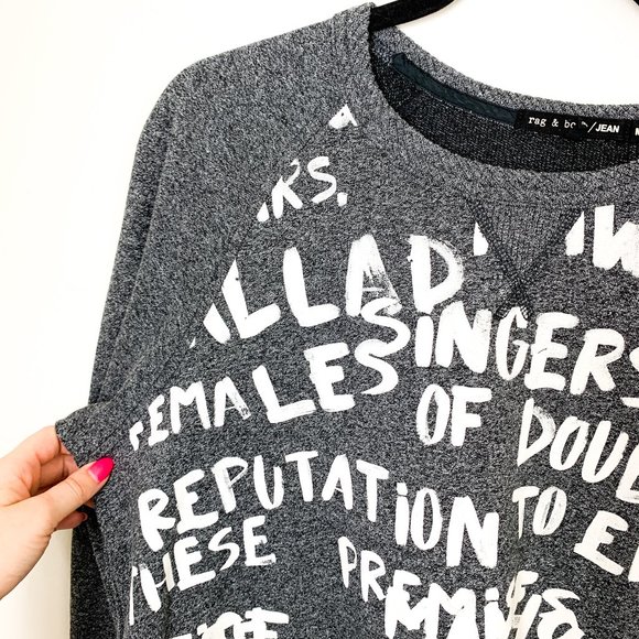 Rag & Bone Gray Graffiti Raglan Sweatshirt Medium - Picture 3 of 8